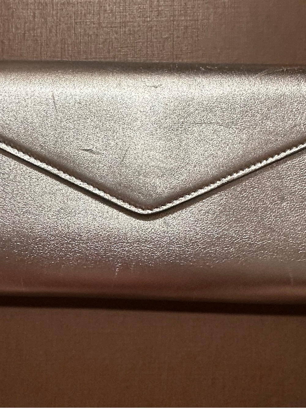 Yves Saint Laurent Metallic Silver Embossed Envelope Clutch - Picture 5 of 9